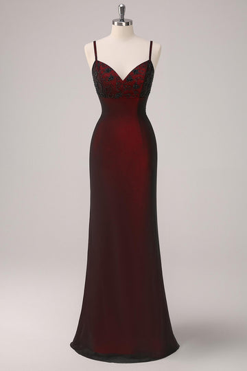 Black Red Spaghetti Straps Maxi Dress with Beading